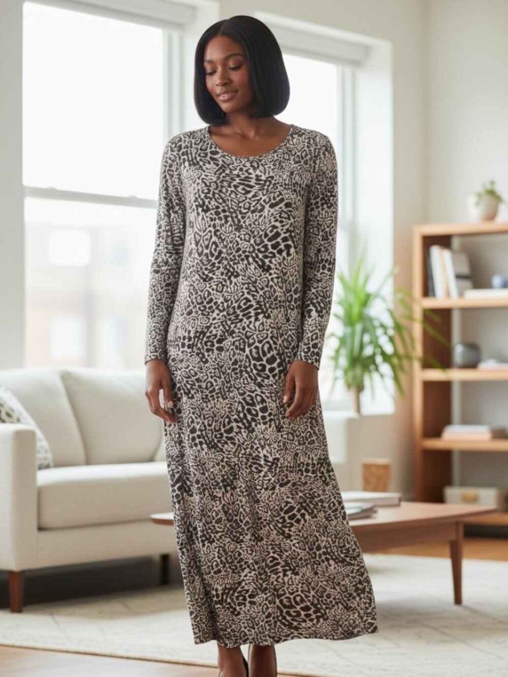 Vince Camuto long sleeve multi color maxi animal print Women's size L
